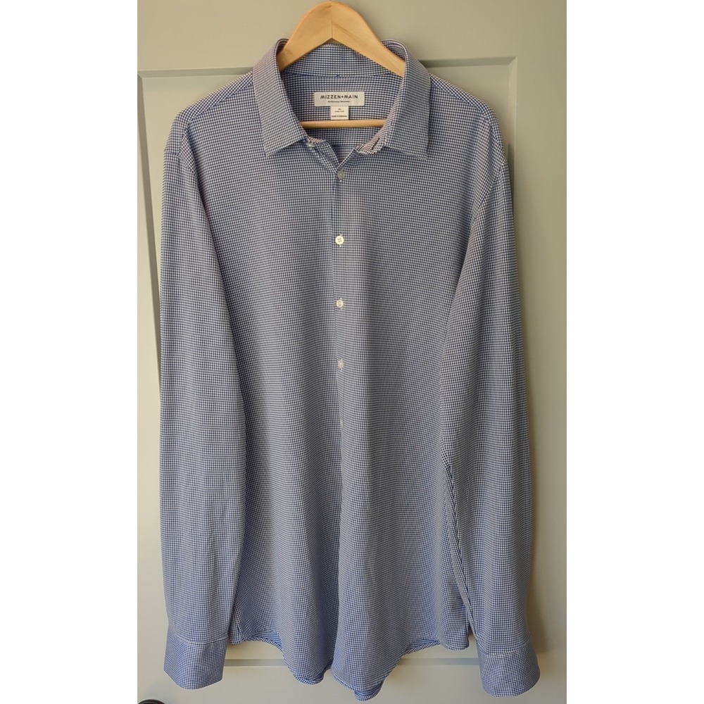 Mizzen Main Men's Tall‎ Trim Fit Long Sleeve Plaid Blue Size XL